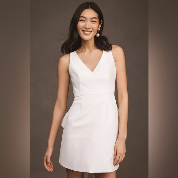 Anthropologie SACHIN + BABI Gwyneth V Neck White Mini Bow Dress Size US 12 - Picture 2 of 13